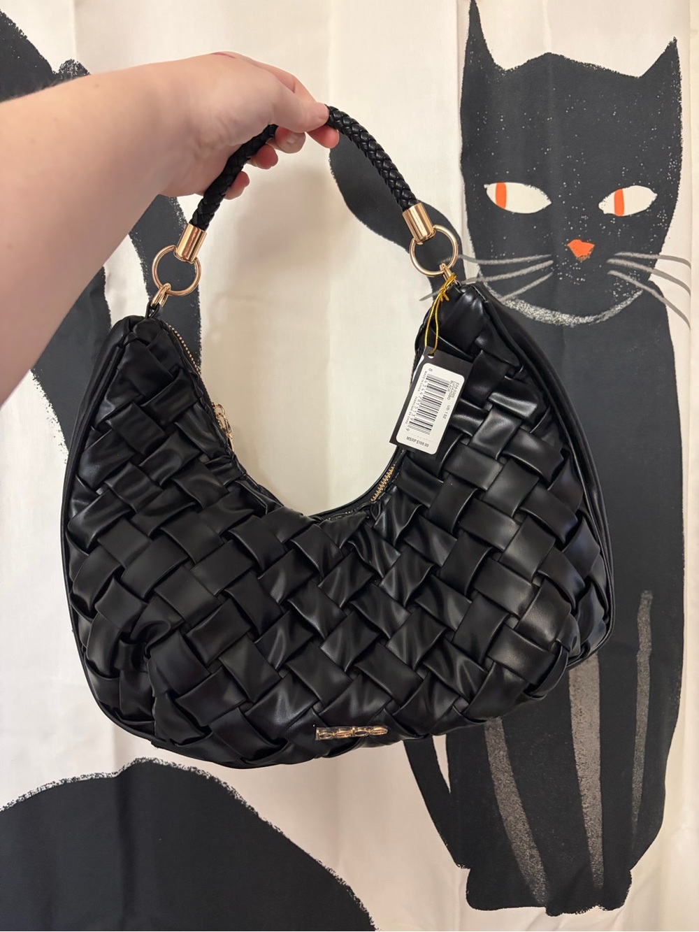 Woven Hobo Shoulder Bag - Black